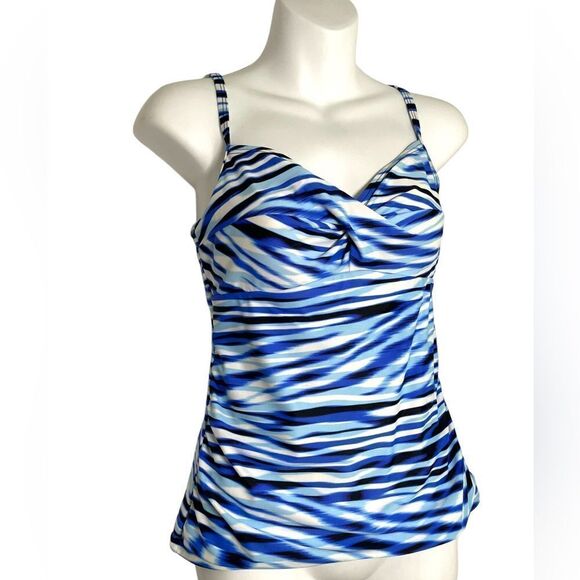 Croft & Barrow Striped Tankini Swimsuit Top Size 10 Blue - Picture 3 of 12